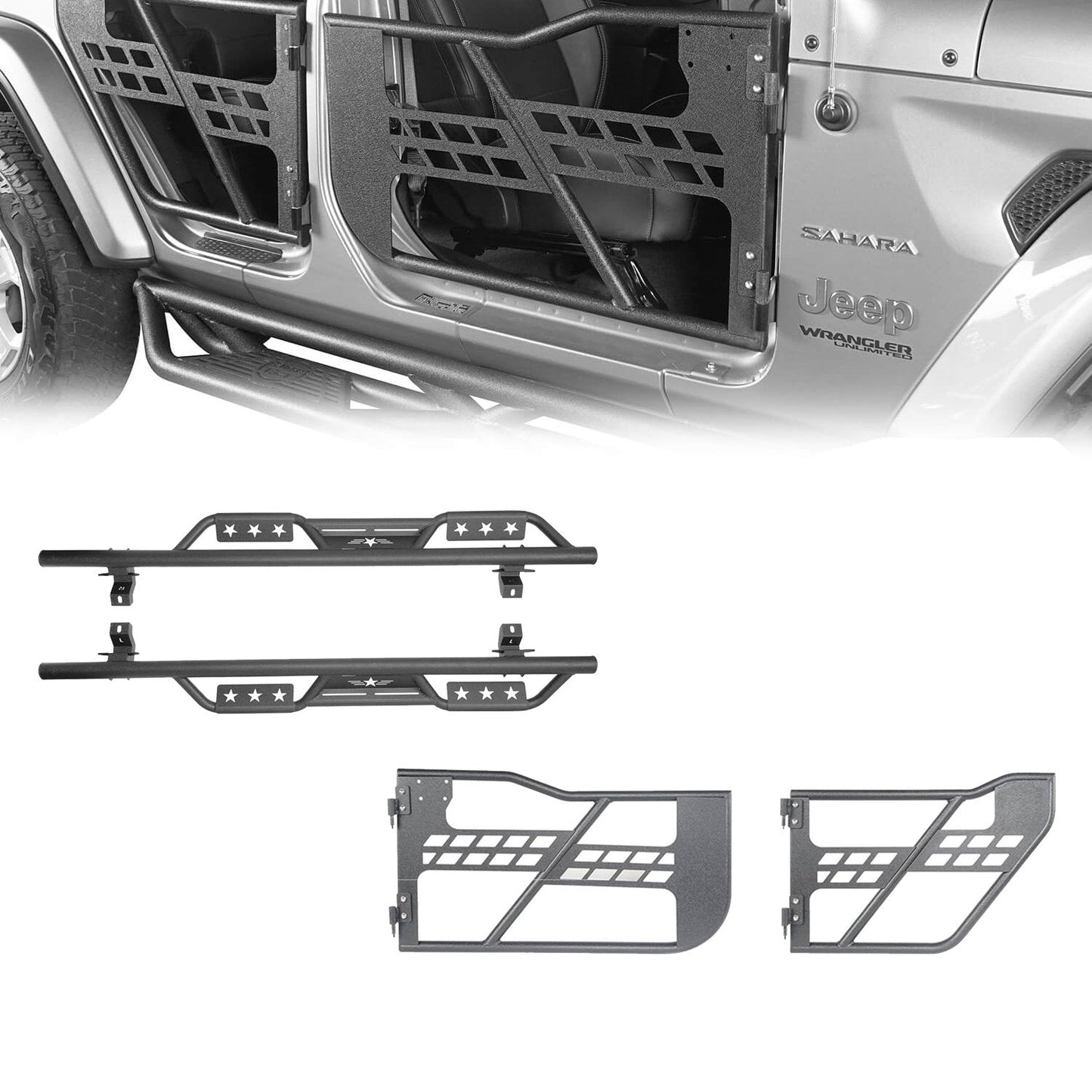 Hooke Road 4-Door Tubular Doors & Side Steps(18-25 Jeep Wrangler JL) - HE.3005-1+HE.3009