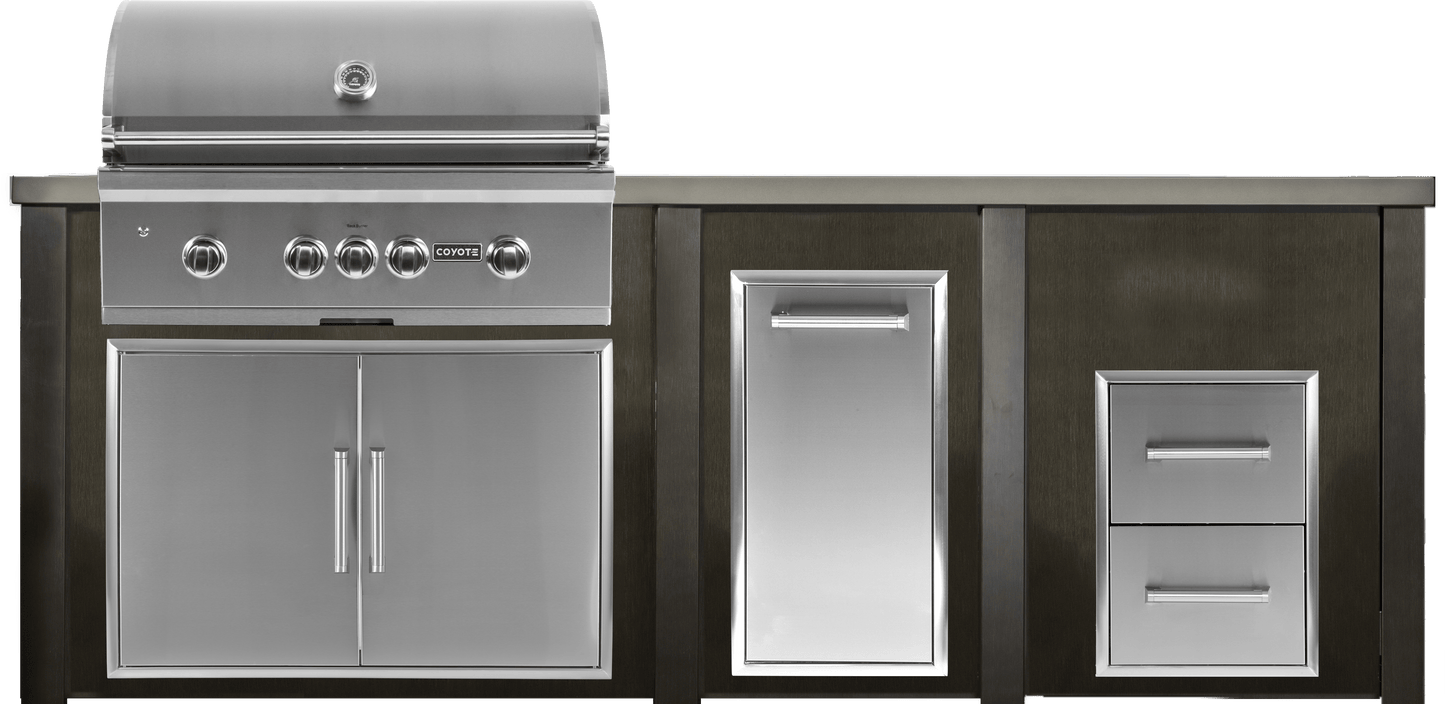 Haven 96" Coyote Outdoor Kitchen Island w/ 2 Drawer Cabinet | HCOY96DRAW - HCOY96DRAW