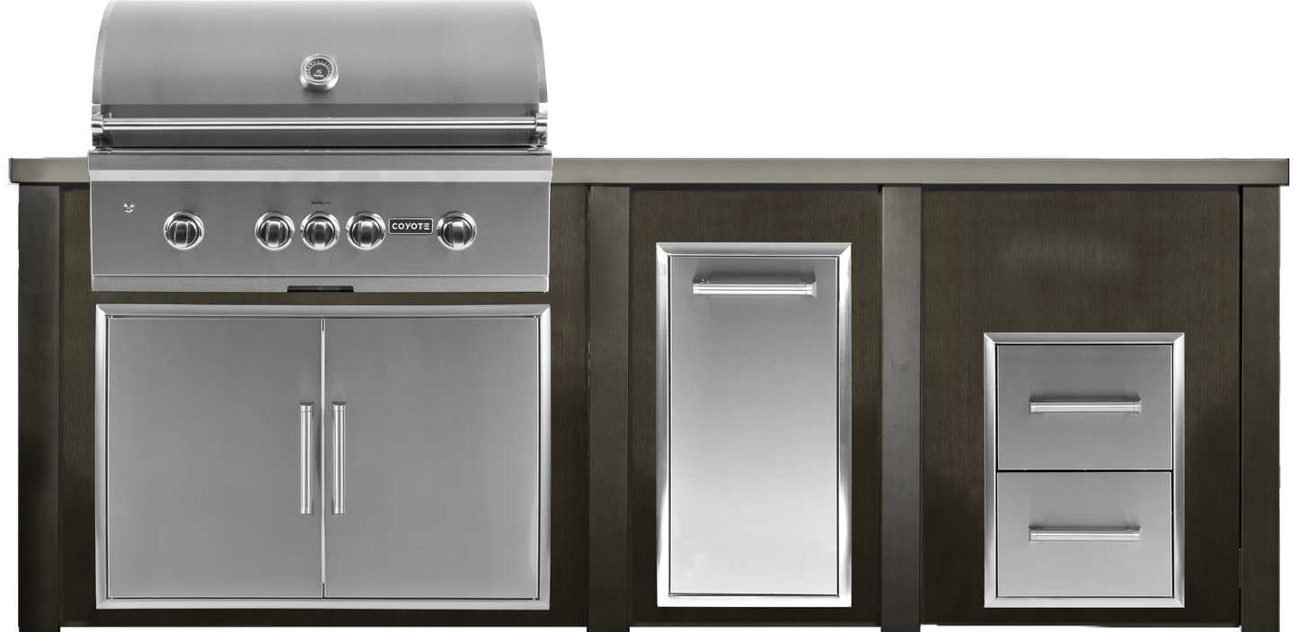 Haven 96" Coyote Outdoor Kitchen Island w/ 2 Drawer Cabinet - HCOY96DRAW