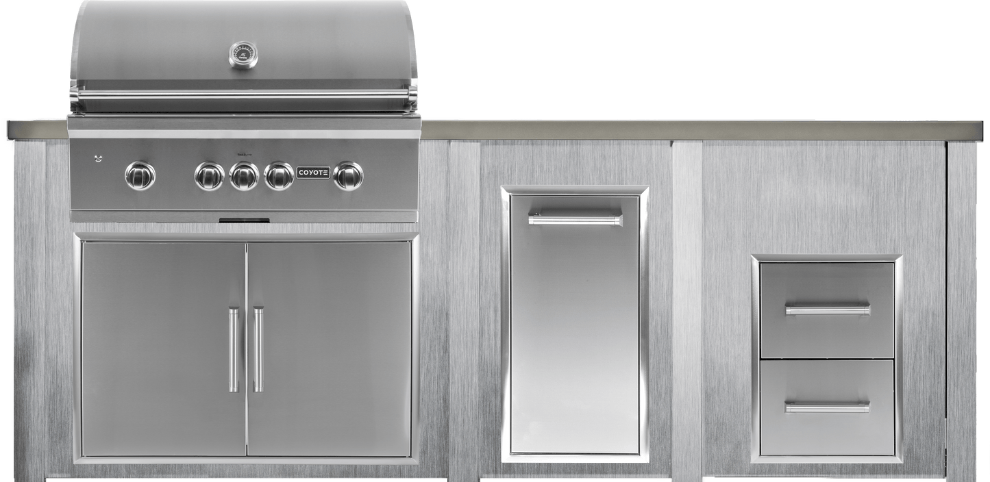 Haven 96" Coyote Outdoor Kitchen Island w/ 2 Drawer Cabinet | HCOY96DRAW - HCOY96DRAW