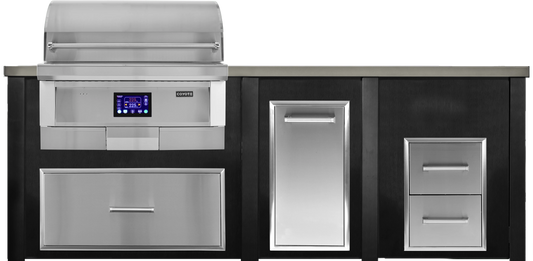 Haven 8 Ft Coyote Pellet Outdoor Kitchen Island w/ 2 Drawer Cabinet - HCOY96PDRAW