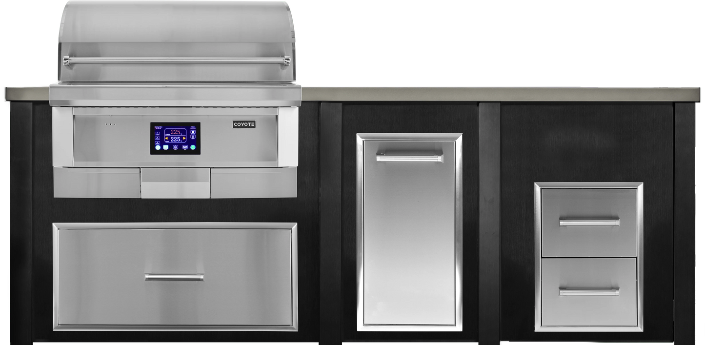 Haven 8 Ft Coyote Pellet Outdoor Kitchen Island w/ 2 Drawer Cabinet - HCOY96PDRAW