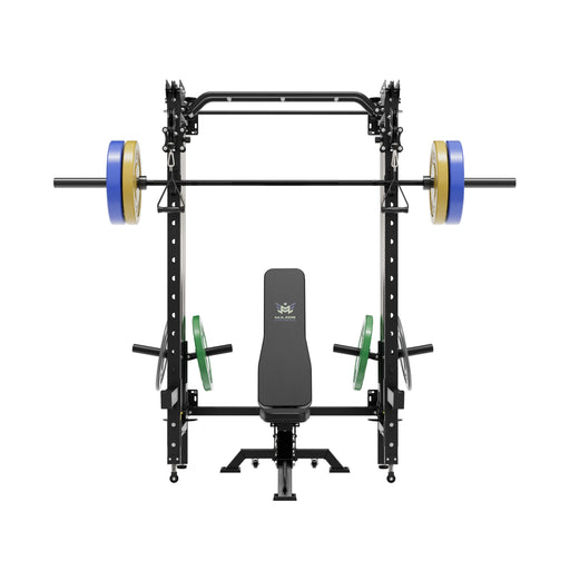 MAJOR FITNESS All-In-One Home Gym Folding Power Rack Package Lightning F35 - F35BL-PLT01BL-OWPNT230-OBBLS