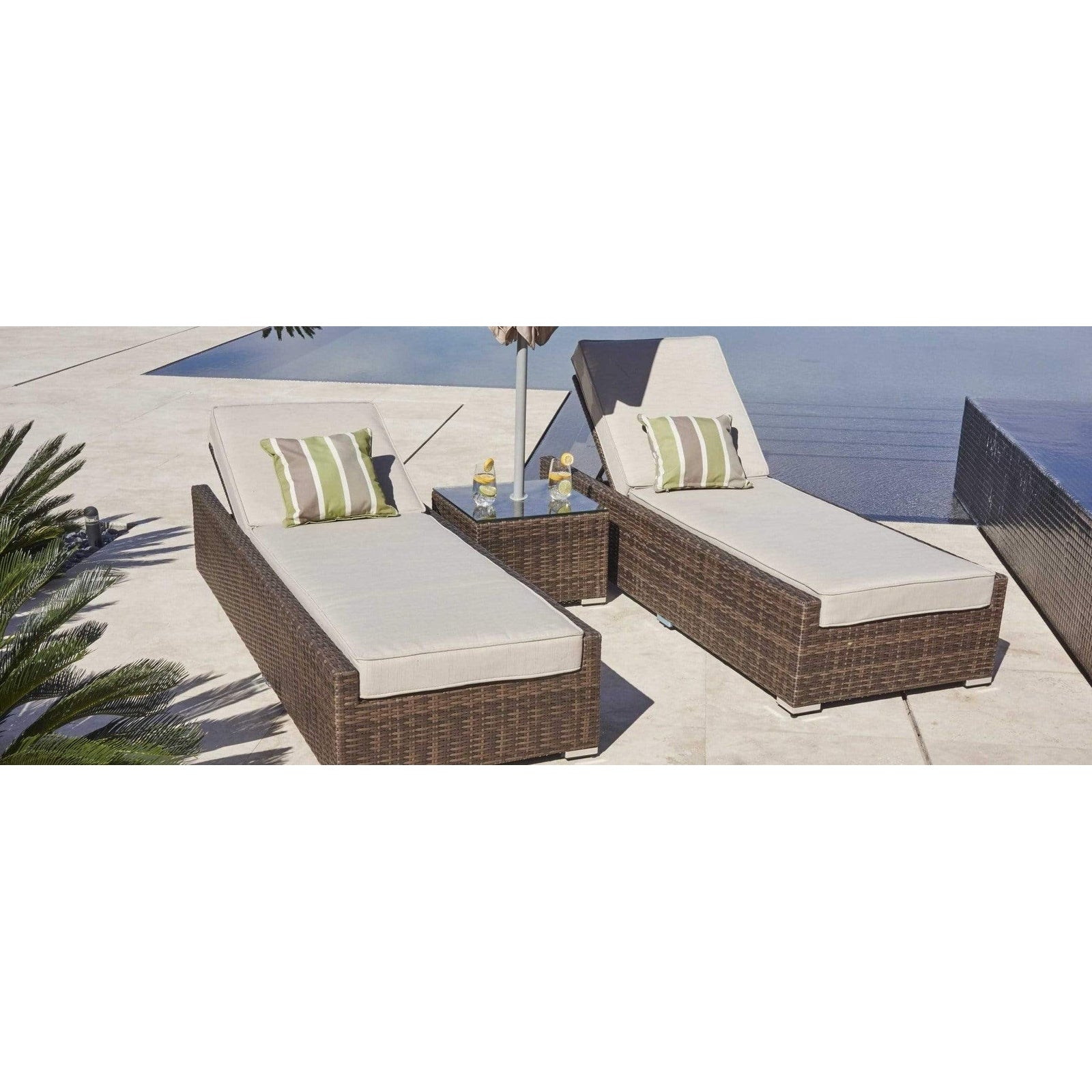 Brown 3-Piece Wicker Outdoor Armless Chaise Lounge Set with Tan Cushions - 78" X 29" X 28" - 372316