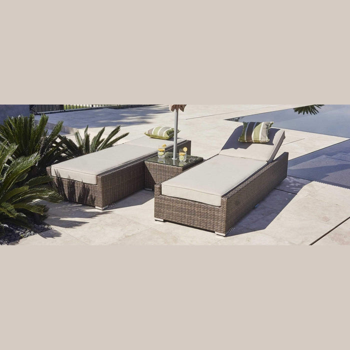 Brown 3-Piece Wicker Outdoor Armless Chaise Lounge Set with Tan Cushions - 78" X 29" X 28" - 372316