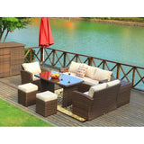 Brown 7-Piece Steel Outdoor Sectional Sofa Set with Ottomans and Storage Box - 372322