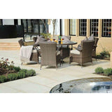 Brown 7-Piece Wicker Outdoor Dining Set with Washed Cushion Round Table - 372324