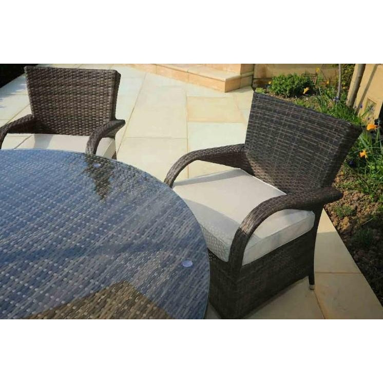 Brown 7-Piece Wicker Outdoor Dining Set with Washed Cushion Round Table - 372324