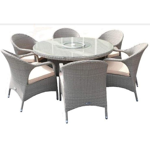 HomeRoots Furniture - Gray 7-Piece Outdoor Round Table Dining Set with Cushion - 372325 | 221.91" x 53.82" x 24.96"