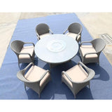 HomeRoots Furniture - Gray 7-Piece Outdoor Round Table Dining Set with Cushion - 372325 | 221.91" x 53.82" x 24.96"