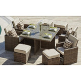 Home Roots Brown Wicker 9-Piece Square Outdoor Dining Set with Beige Cushions - 372319