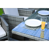 HomeRoots - Gray Wicker 11-Piece Outdoor Dining Set with Cushions and Wicker/Glass Top Table - 372320