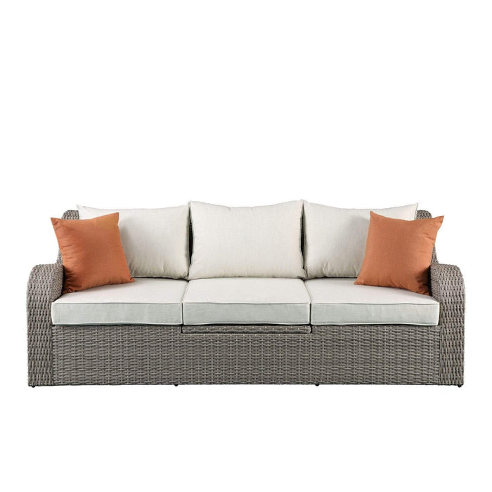 82" X 36" X 30" 3Pc Beige Fabric And Gray Wicker Patio Sectional And Ottoman Set - 318796