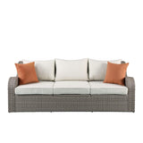 82" X 36" X 30" 3Pc Beige Fabric And Gray Wicker Patio Sectional And Ottoman Set - 318796