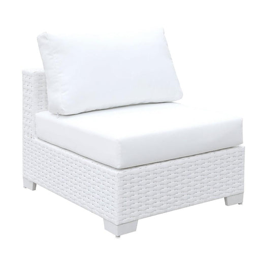 Aluminum Framed Wicker Armless Chair with Fabric Upholstered Padded Seat, White - 349530