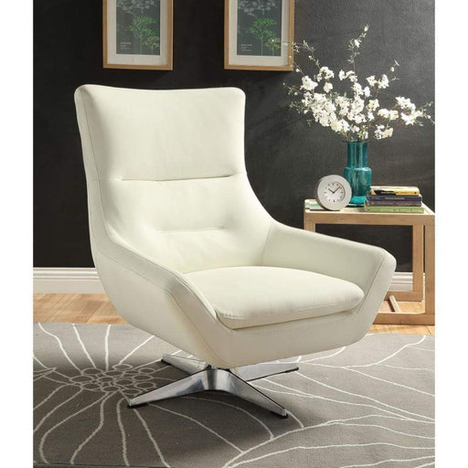 Faux Leather Upholstered Metal Accent Chair with Swivel Seat, White - 339945