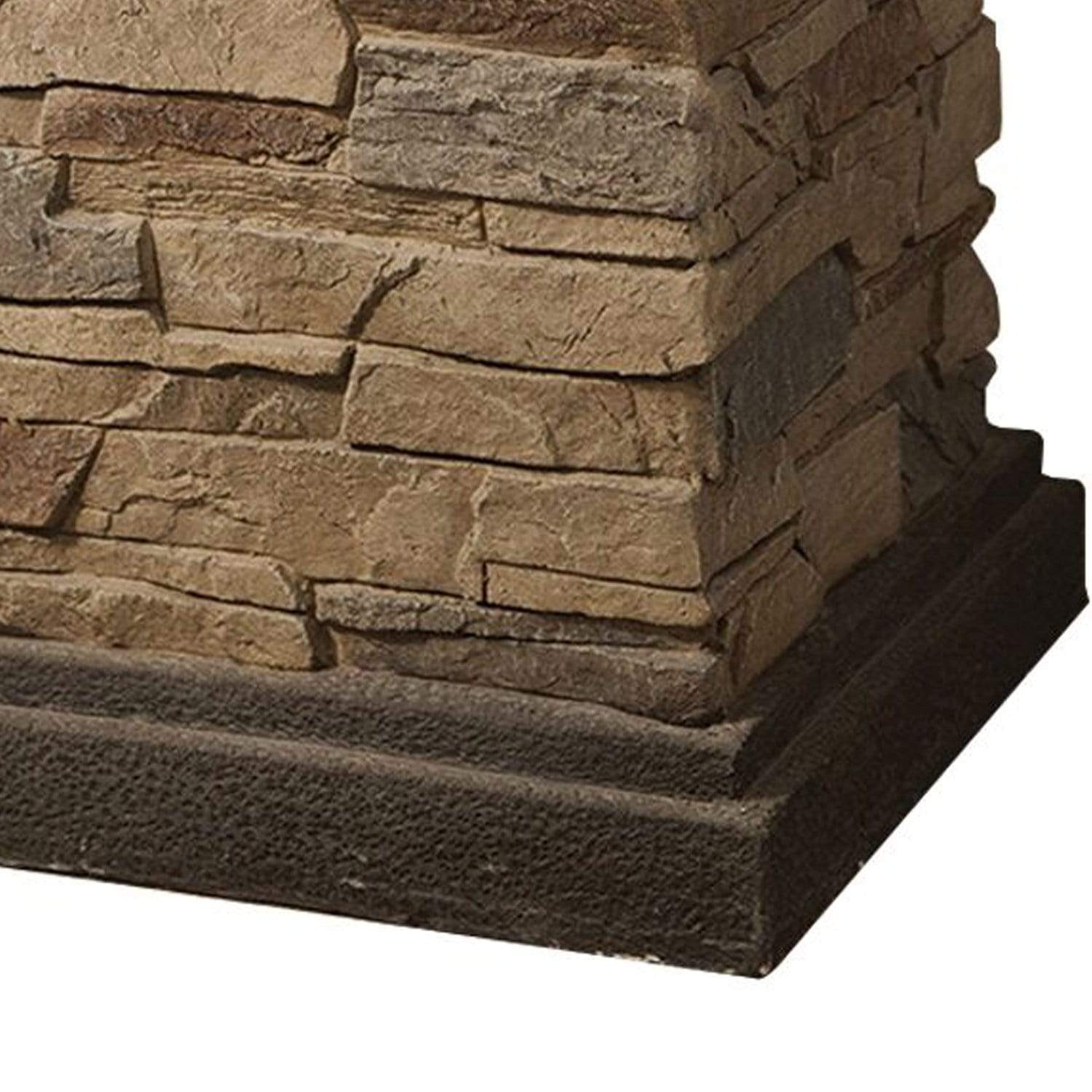 HomeRoots Outdoors- Square Outdoor Gas Fire Pit with Lava Rocks and Stone Cladding, Brown | 352192