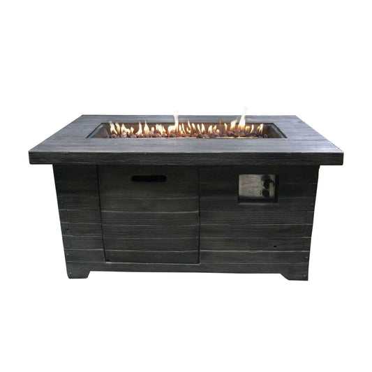 HomeRoots Outdoors- Rectangular Wood Look Gas Powered Fire Pit with Lava Rocks, Gray | 352137