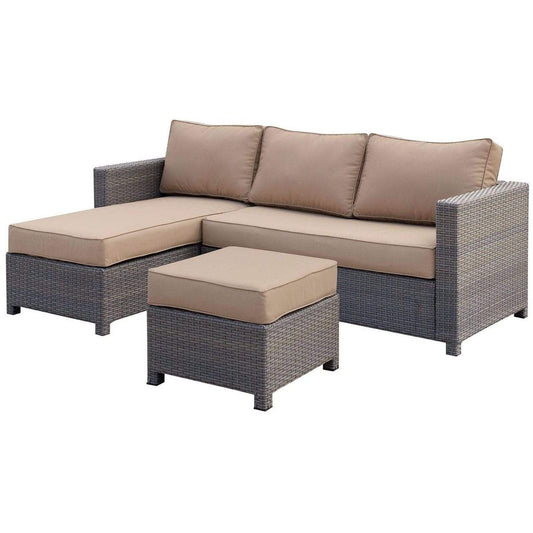 Contemporary Patio Sectional With Ottoman, Tan & Dark Gray - 349093