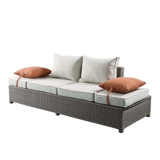 83" X 31" X 26" Beige Fabric And Gray Wicker Patio Sofa And Ottoman Set - 318797