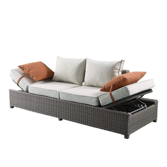 83" X 31" X 26" Beige Fabric And Gray Wicker Patio Sofa And Ottoman Set - 318797