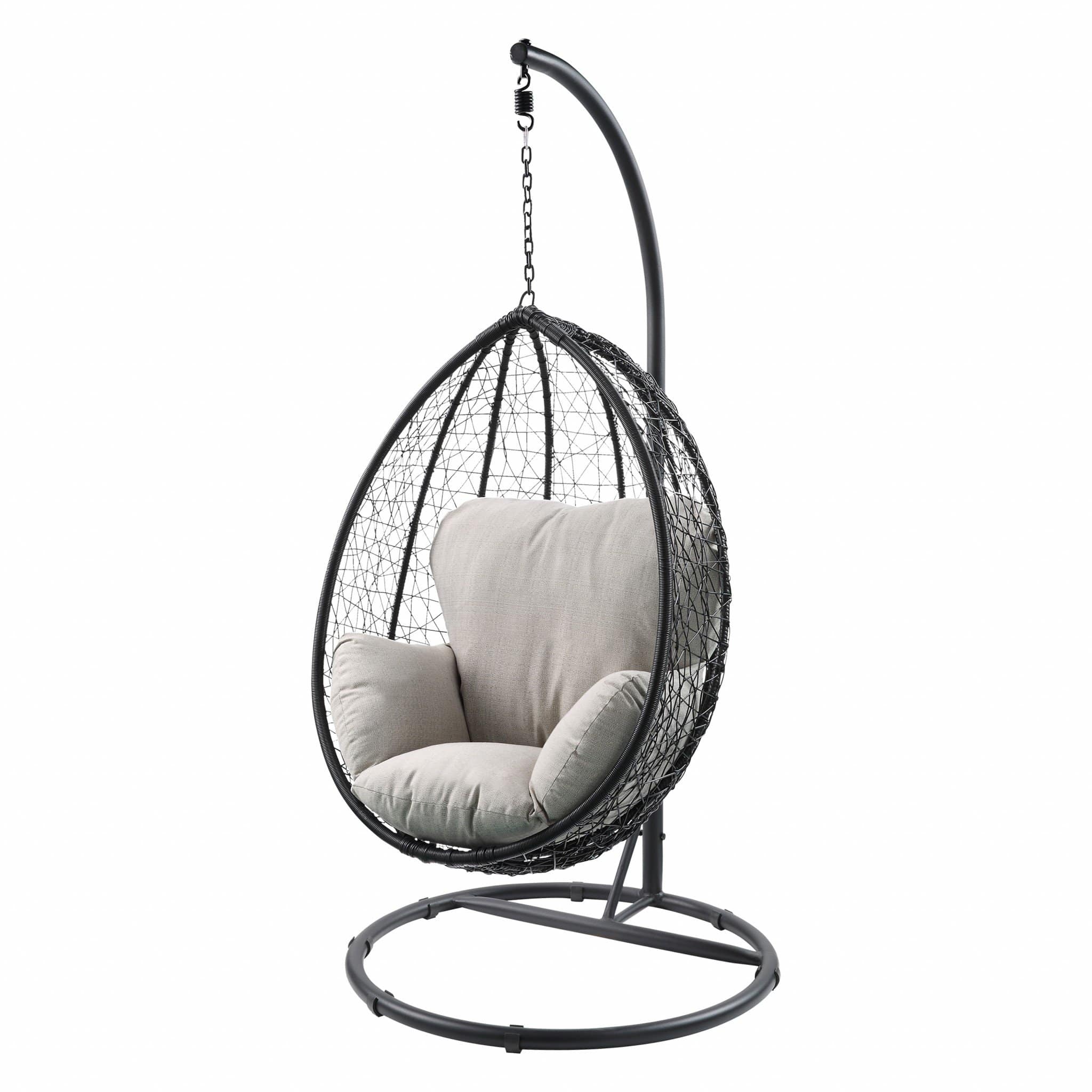 38" X 38" X 79" Beige Fabric And Black Wicker Patio Swing Chair With Stand - 318800