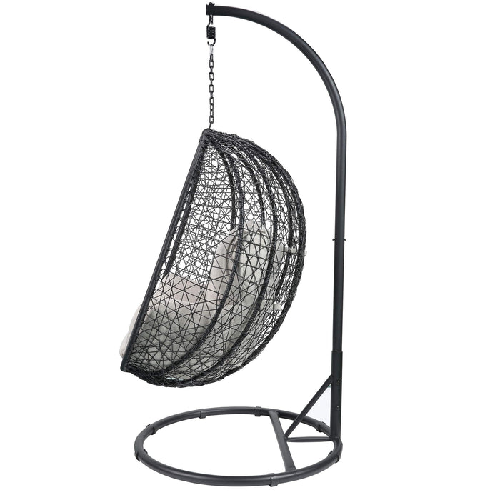 38" X 38" X 79" Beige Fabric And Black Wicker Patio Swing Chair With Stand - 318800