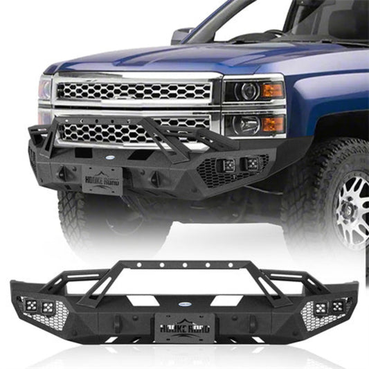 Front Bumper w/ Winch Plate & LED Spotlights (14-15 Chevy Silverado 1500) - Hooke Road - HE.9037A+HE.9037B