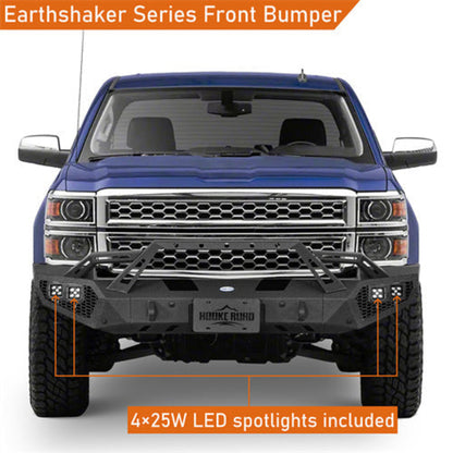 Front Bumper w/ Winch Plate & LED Spotlights (14-15 Chevy Silverado 1500) - Hooke Road - HE.9037A+HE.9037B
