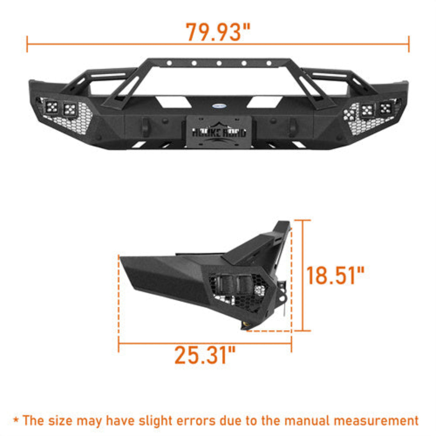 Front Bumper w/ Winch Plate & LED Spotlights (14-15 Chevy Silverado 1500) - Hooke Road - HE.9037A+HE.9037B