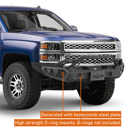 Front Bumper w/ Winch Plate & LED Spotlights (14-15 Chevy Silverado 1500) - Hooke Road - HE.9037A+HE.9037B