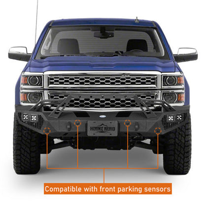 Front Bumper w/ Winch Plate & LED Spotlights (14-15 Chevy Silverado 1500) - Hooke Road - HE.9037A+HE.9037B