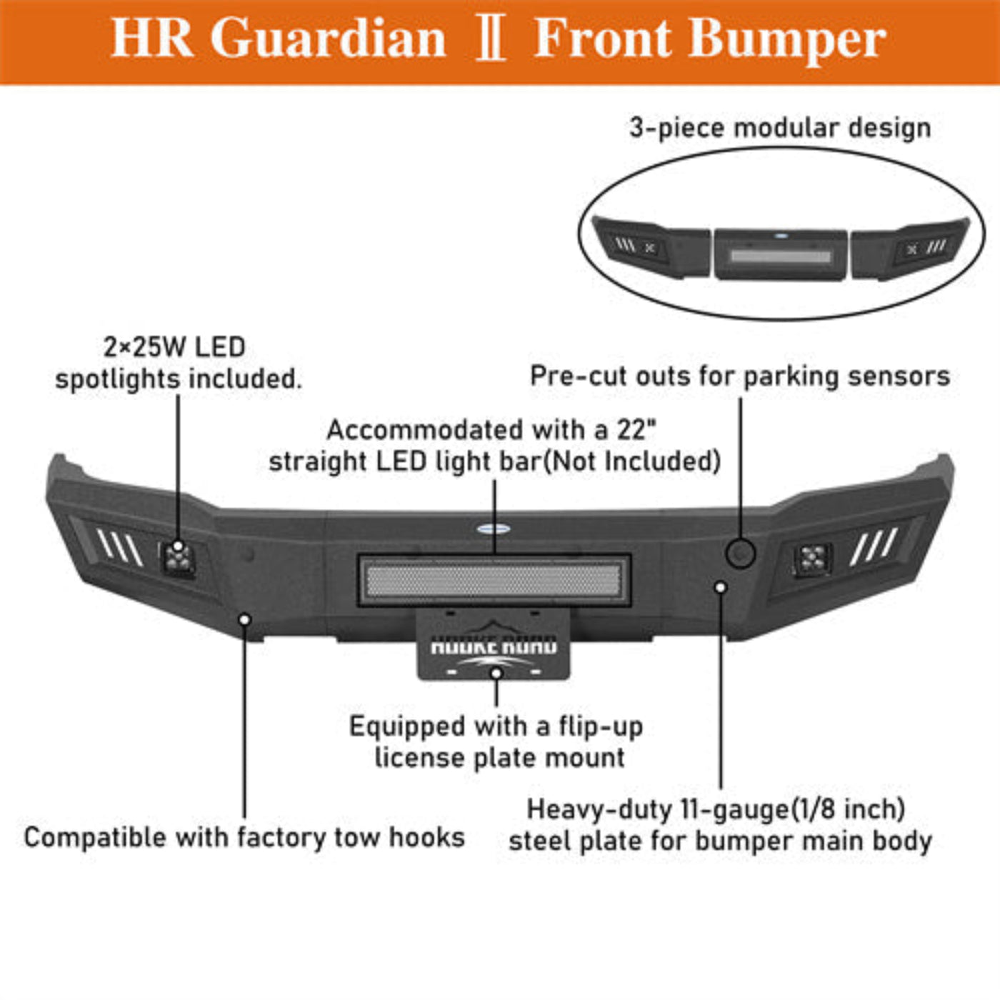 Front Bumper for 2015-2019 Chevy Silverado 2500HD 3500HD - Hooke Road - HE.9533