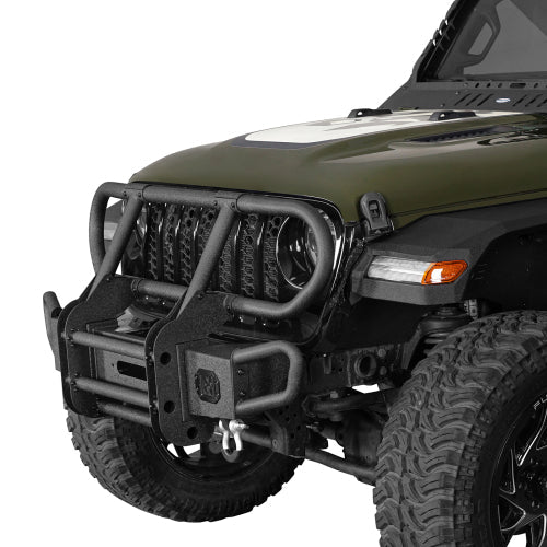 Rock Crawler Front Bumper w/ Grille Guard & Winch Plate (18-25 Jeep Wrangler JL & 20-25 Gladiator JT) - Hooke Road
