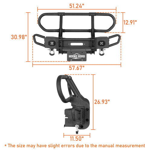 Rock Crawler Front Bumper w/ Grille Guard & Winch Plate (18-25 Jeep Wrangler JL & 20-25 Gladiator JT) - Hooke Road