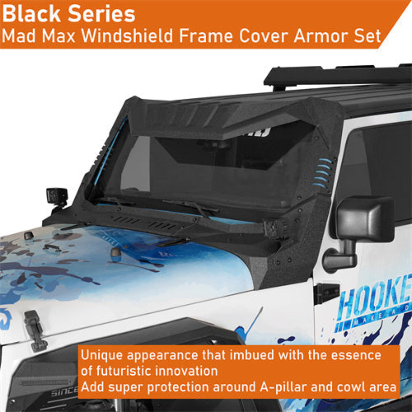 Jeep JK Windshield Frame Armor (07-18 Jeep Wrangler JK) - Hooke Road - HE.2108-BS
