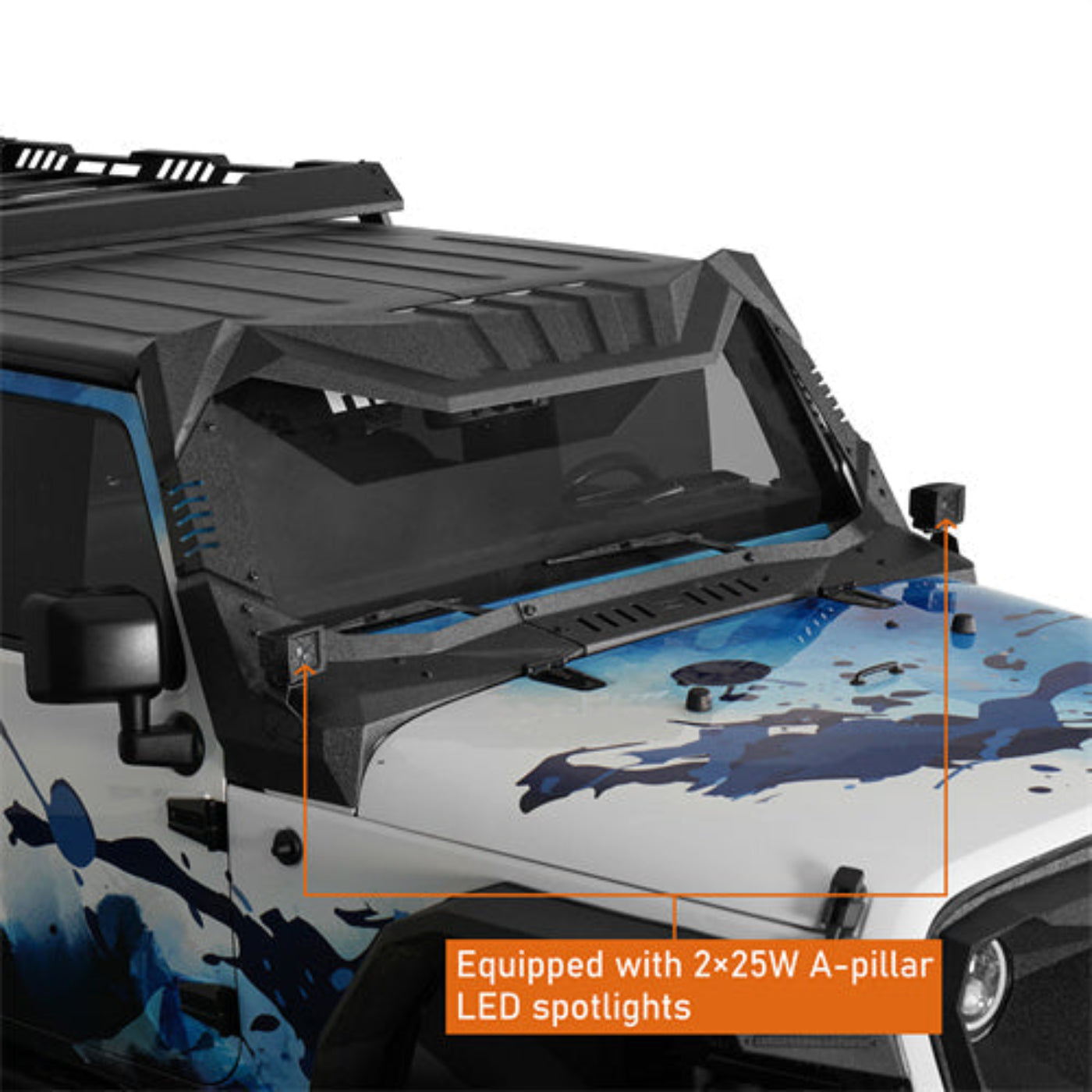 Jeep JK Windshield Frame Armor (07-18 Jeep Wrangler JK) - Hooke Road - HE.2108-BS