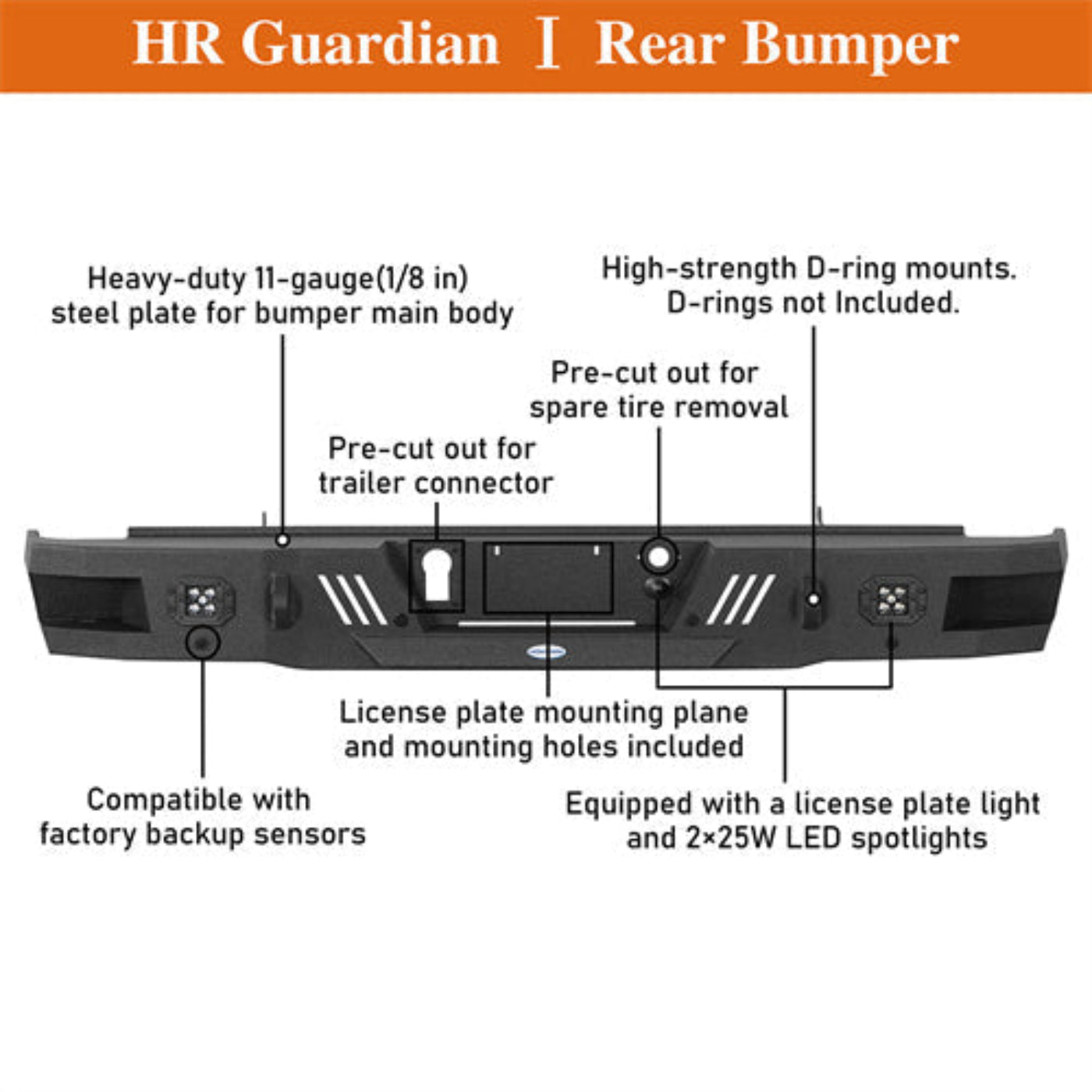 Rear Bumper for 2011-2019 Chevy Silverado & GMC Sierra 2500HD 3500HD Model -Hooke Road - HE.9530