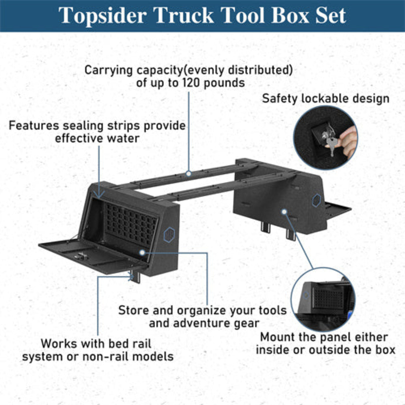 Universal Topsider Truck Tool Boxes w/ 2 Adjustable Crossbars - Hooke Road - HE.9916-S