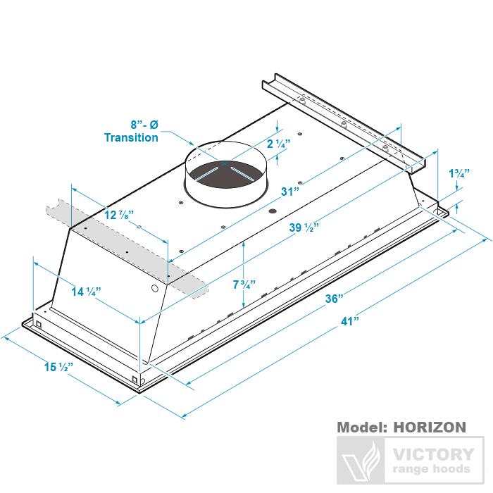 Victory Range 42 Inch 900 CFM Flush Ceiling Mount Range Hood in Stainless Steel - Horizon