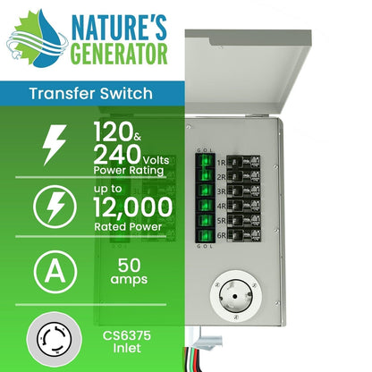 Nature's Generator  - Nature's Generator 120/240V 50A 12-Circuit Non-Automatic Transfer Switch - NGPHPTK3-R