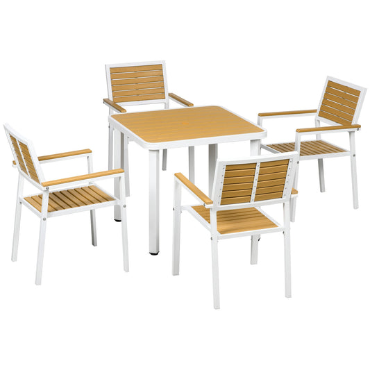 Outsunny 5 Piece Aluminum Frame Patio Dining Set for 4 with Umbrella Hole, Yellow - 84G-348V00YL