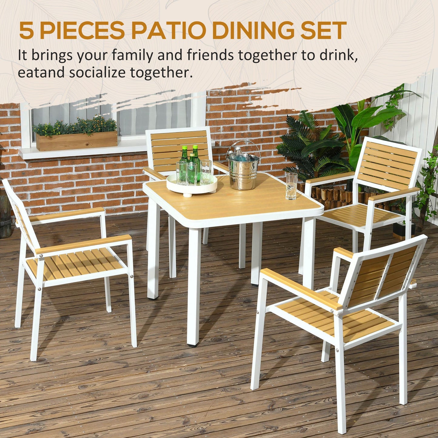 Outsunny 5 Piece Aluminum Frame Patio Dining Set for 4 with Umbrella Hole, Yellow - 84G-348V00YL