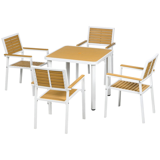 Outsunny 5 Piece Aluminum Frame Patio Dining Set for 4 with Umbrella Hole, Yellow - 84G-348V00YL