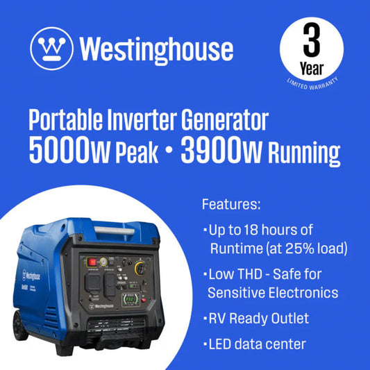 Westinghouse 3900W/5000W Generator Gas 30 Amp Inverter Remote Start New - IGEN5000