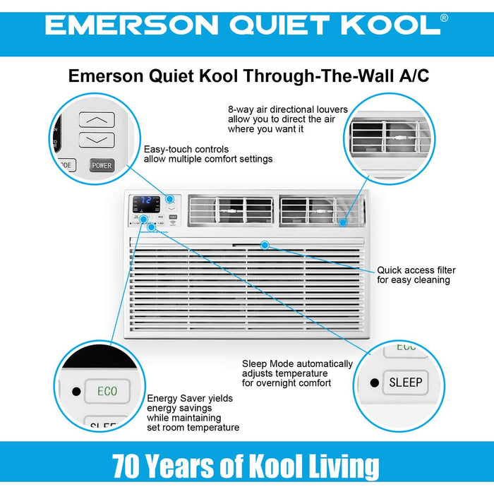 Emerson Quiet - 12000 BTU TTW Air Conditioner with Wifi Controls, 230V | EATC12RSE2T