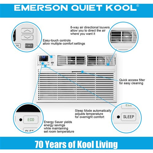 Emerson Quiet - 8000 BTU TTW Air Conditioner with Wifi Controls, 115V | EATC08RSE1T