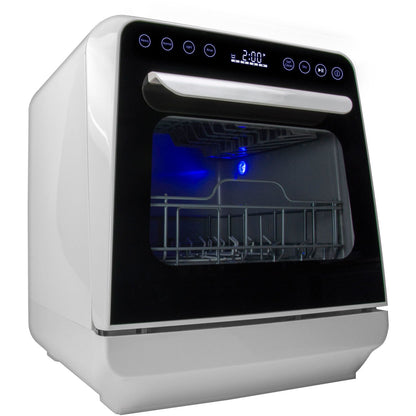 Magic Chef - 3-Place Setting Coutertop Dishwasher, 5 Programs, Built-In Water Tank - MCSCD3W