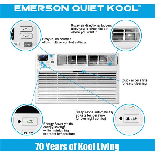 Emerson Quiet - 10000 BTU TTW Heat/Cool Air Conditioner, 230V | EATE10RD2T