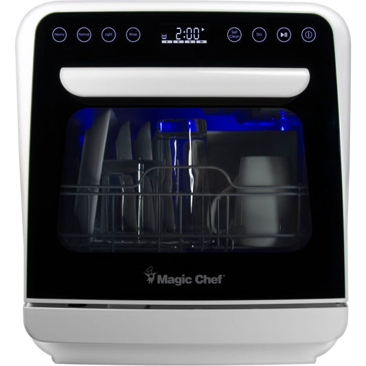 Magic Chef - 3-Place Setting Coutertop Dishwasher, 5 Programs, Built-In Water Tank - MCSCD3W